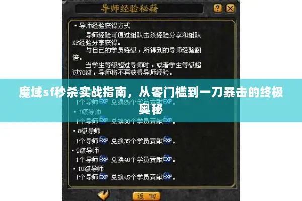 魔域sf秒杀实战指南,从零门槛到一刀暴击的终极奥秘 魔域sf秒杀实战指南,从零门槛到一刀暴击的终极奥秘
