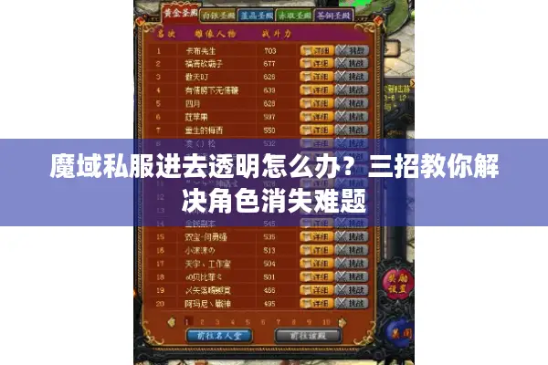 魔域私服进去透明怎么办？三招教你解决角色消失难题
