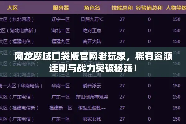 网龙魔域口袋版官网老玩家，稀有资源速刷与战力突破秘籍！