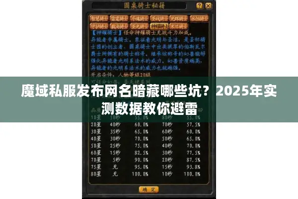 魔域私服发布网名暗藏哪些坑?2025年实测数据教你避雷 魔域私服发布网名暗藏哪些坑?2025年实测数据教你避雷