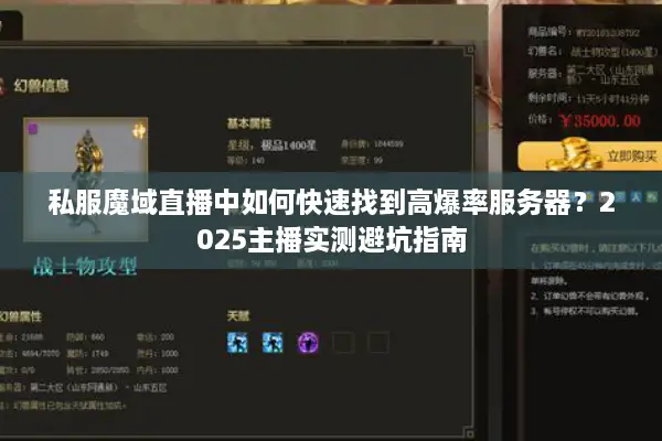 私服魔域直播中如何快速找到高爆率服务器？2025主播实测避坑指南