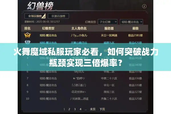 火舞魔域私服玩家必看，如何突破战力瓶颈实现三倍爆率？