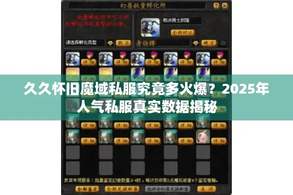 久久怀旧魔域私服究竟多火爆？2025年人气私服真实数据揭秘