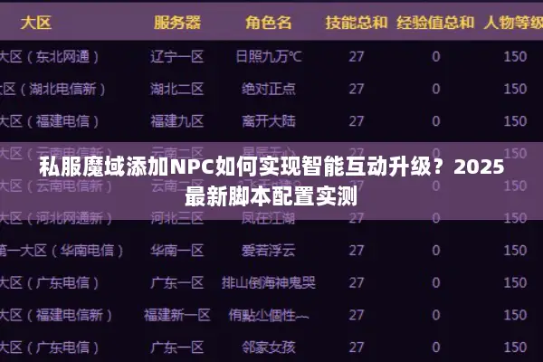 私服魔域添加NPC如何实现智能互动升级？2025最新脚本配置实测