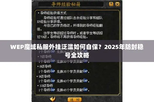 WEP魔域私服外挂泛滥如何自保?2025年防封稳号全攻略 WEP魔域私服外挂泛滥如何自保?2025年防封稳号全攻略