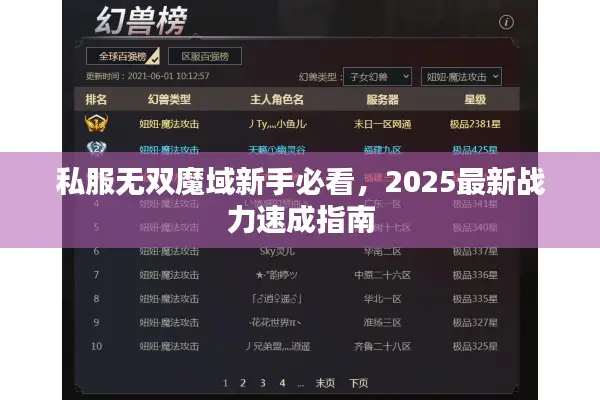 私服无双魔域新手必看，2025最新战力速成指南