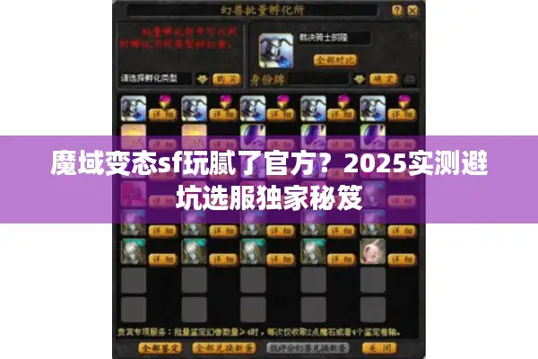 魔域变态sf玩腻了官方？2025实测避坑选服独家秘笈