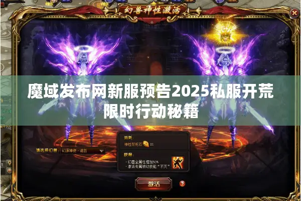 魔域发布网新服预告2025私服开荒限时行动秘籍