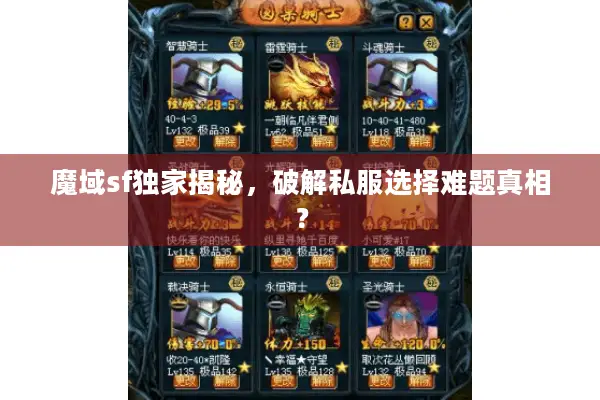 魔域sf独家揭秘，破解私服选择难题真相？