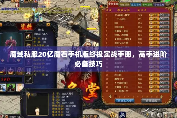 魔域私服20亿魔石手机版终极实战手册，高手进阶必备技巧
