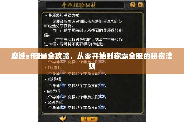 魔域sf团最全攻略，从零开始到称霸全服的秘密法则