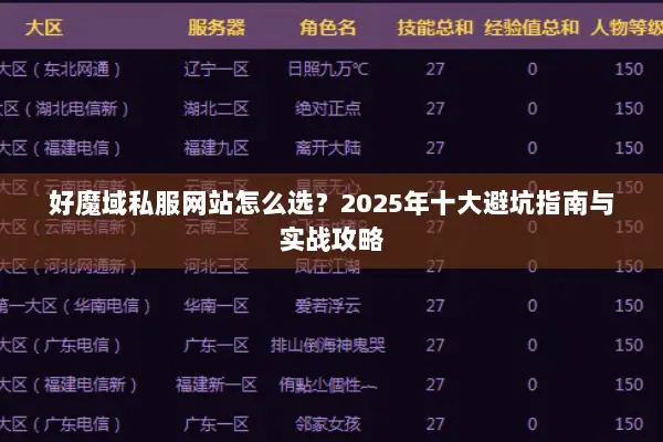好魔域私服网站怎么选？2025年十大避坑指南与实战攻略
