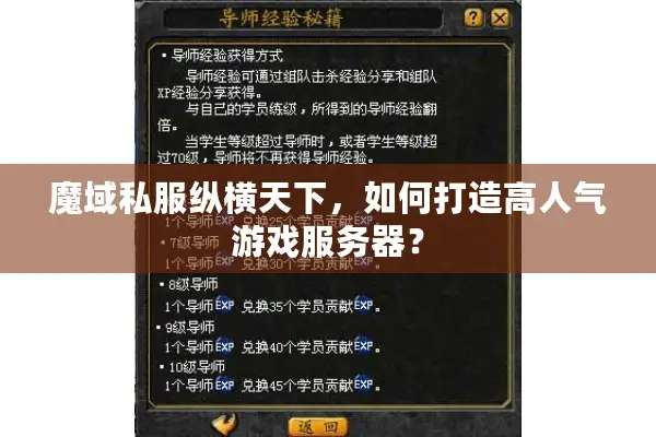 魔域私服纵横天下，如何打造高人气游戏服务器？